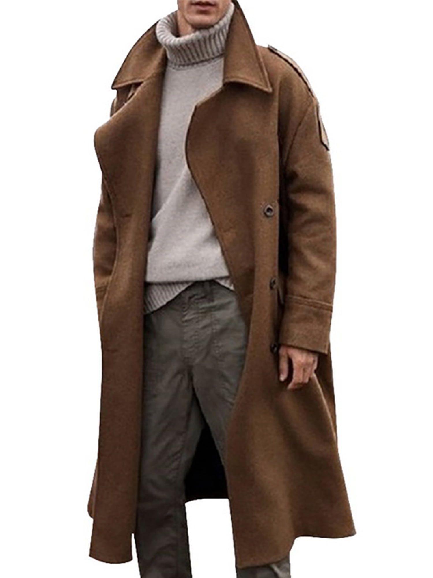 Men's Collared Winter Overcoat Double Breasted Outwear Warm Long Trench ...