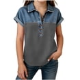 thumbnail image 3 of Pretxorve Kids Girls Summer T Shirt Lapel Short Sleeve Print Denim Splicing Button Embellishment Casual Top Sizes 4-15Y, 3 of 5