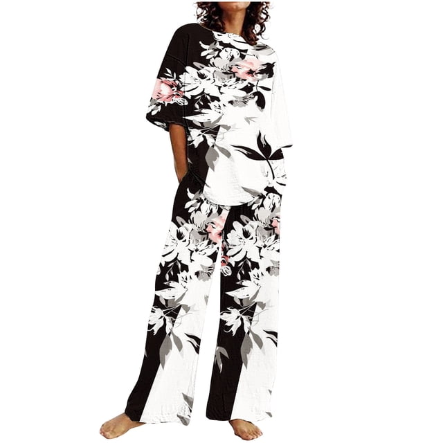 Hauts à Manches Courtes pour Femmes Costume d'Été Mode Short Imprimé Pantalons Colorés Costume Décontracté Deux Pièces Hauts à Manches Courtes pour Femmes Hauts d'Été pour Femmes avec Manches