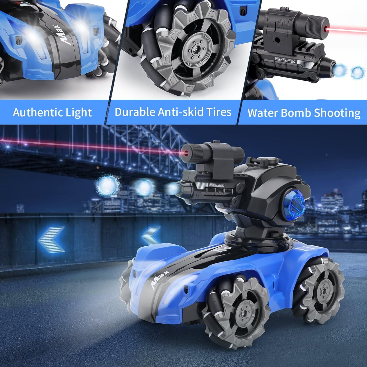  CXJ 3 Head RC Car,Rc Tank Car Shooting Water Bullets Remote  Control Car, Kids 4WD Battle Stunt Car, Blow Bubble, Shoot Foam Darts, 360°Rotating,  LEDs, Music, Toy Gifts for 6-15 Years