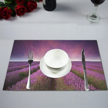 

ECZJNT Purple Lavender Flower Field Placemat Plate Holder Set of 2 Spring Summer Tree Table Mats Protector 12x18 inch