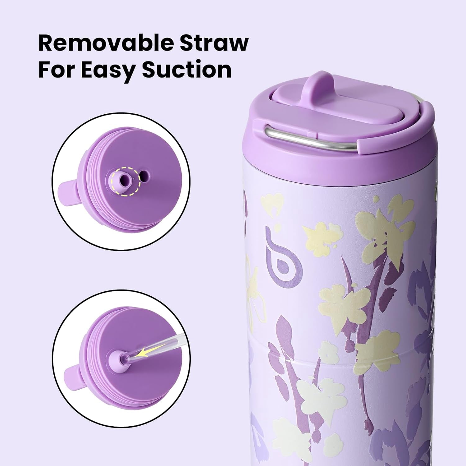 BOTTLE BOTTLE Insulated Water Bottle 24oz with Straw Lid and Handle for Sports Travel Gym Stainless Steel Water Bottles Double-Wall Vacuum Metal Leak Proof BPA-Free (Purple Grown)