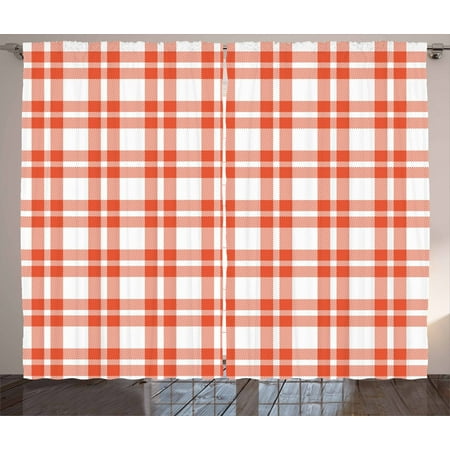 Red Plaid Curtains 2 Panels Set Checkered Squares And Stripes