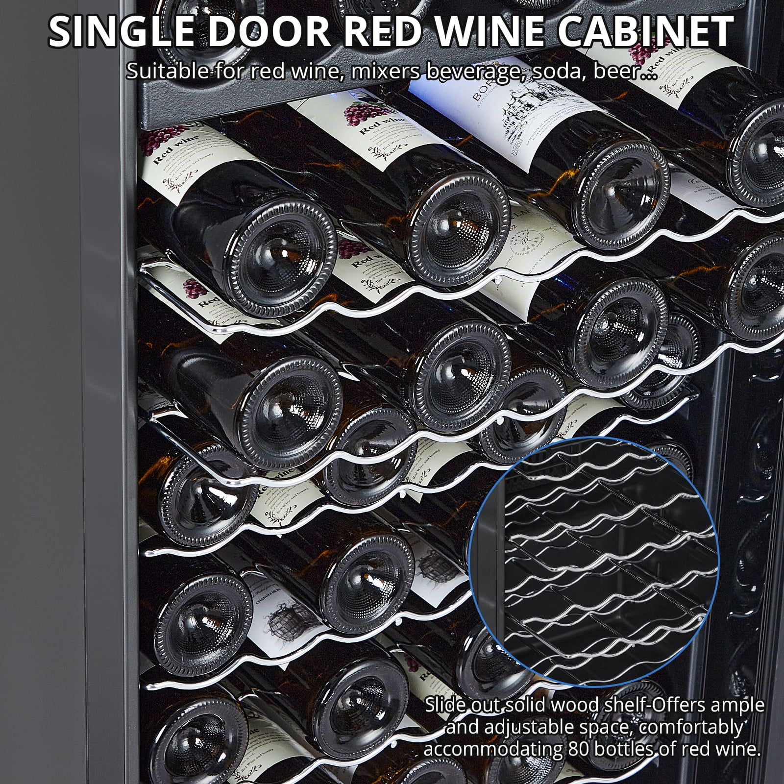 80 Bottles Compressor Wine Cooler Refrigerator, Freestanding Wine Cellar, Single Glass Door, Dual Zone with Digital LED Touch Control, For Red, White, Champagne or Sparkling Wine