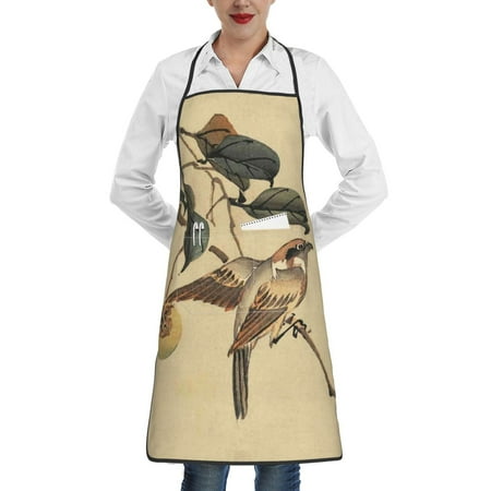 

Qekee Vintage Bird Print Adjustable Bib Apron Resistant with Pocket Cooking Kitchen Aprons for Women Men Server Chef Apron