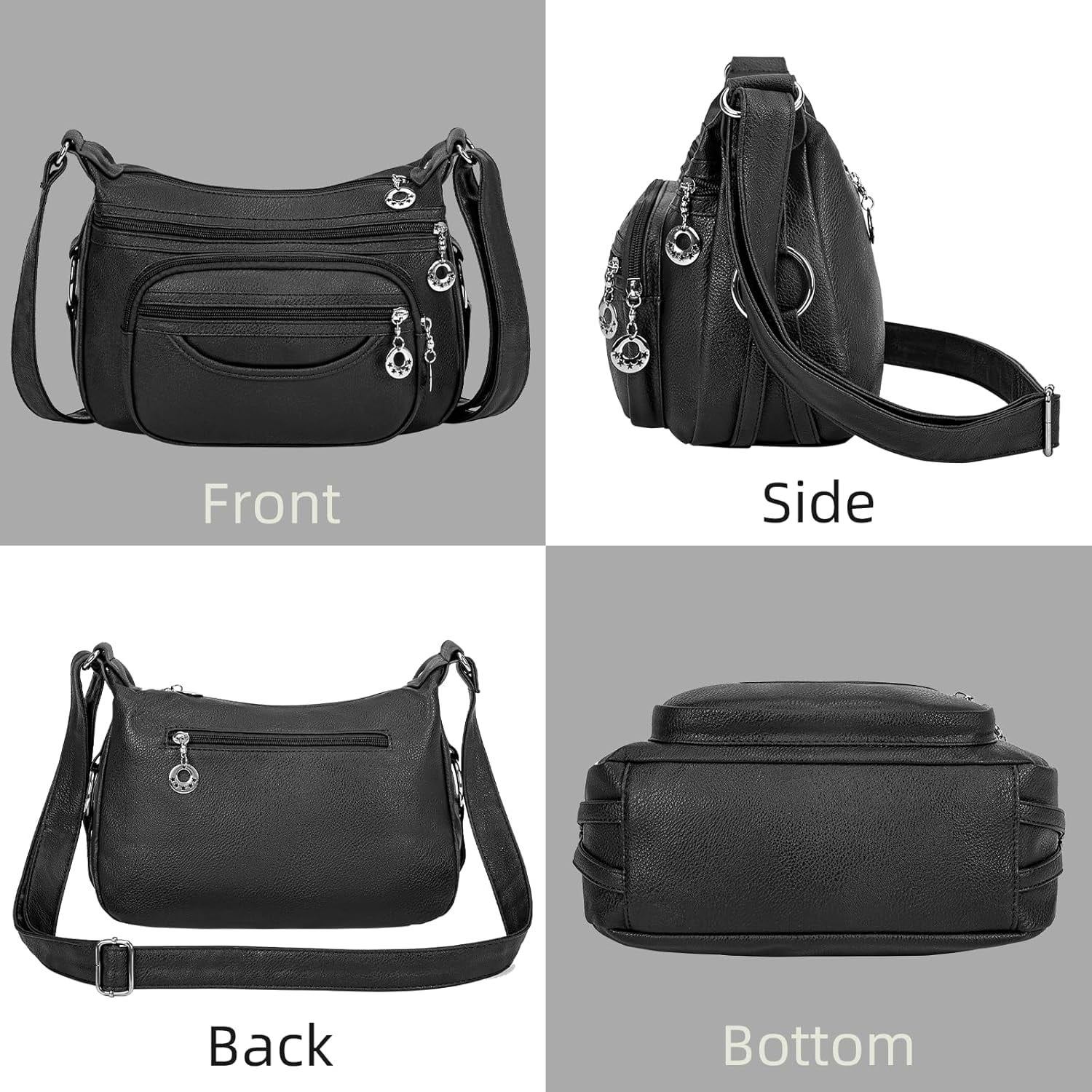 Crossbody Bag for Women Multi Pocket PU Leather Shoulder Handbag Large Capacity Lightweight Purse for Daily Use