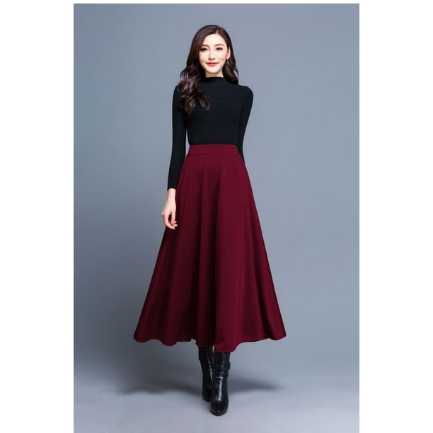 Falda larga cuadrada de color sólido, falda amplia con vuelo, falda de corte A, cintura alta, talla grande, falda larga de baile para las cuatro estaciones para mujer