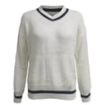 thumbnail image 5 of PMVFHDE Women's Tops Fashion French Striped V-Neck Casual Loose Fit Knitted Pullover Sweater for Fall White,M, 5 of 5
