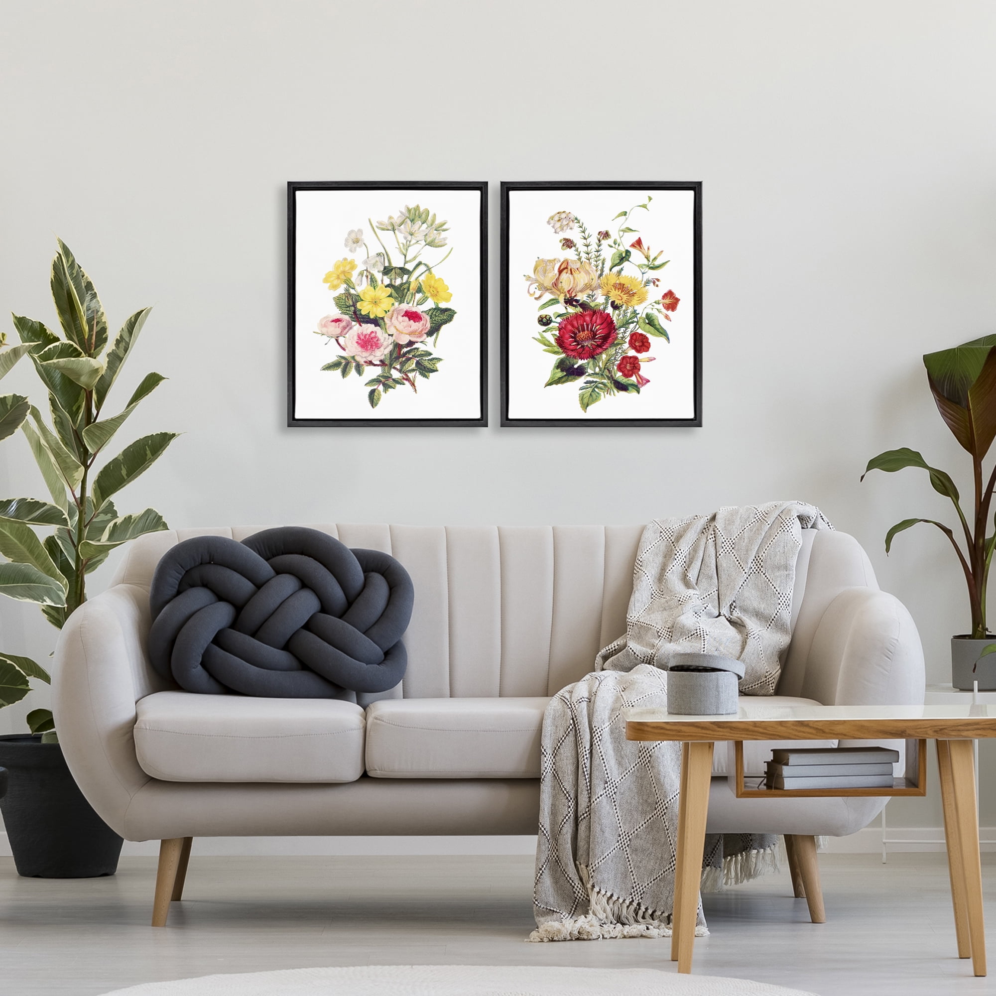 Mixed Flower Bushels 2 Piece Black Framed Floater Canvas Set, design by Lettered and Lined