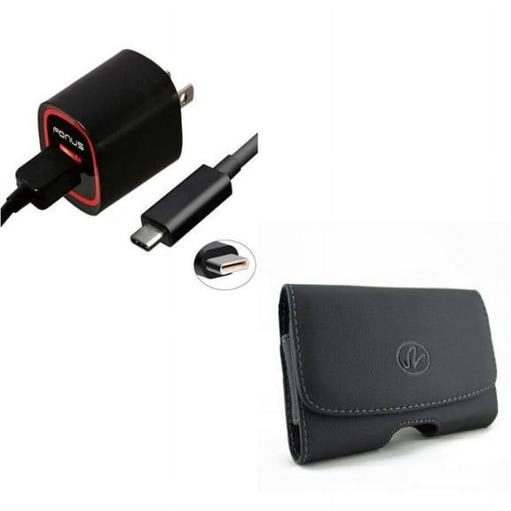 Black Horizontal Leather Case w 18W Adaptive Fast Home USB Charger 6ft Type-C Turbo Cable Q1Y Compatible With Google Pixel 3a XL