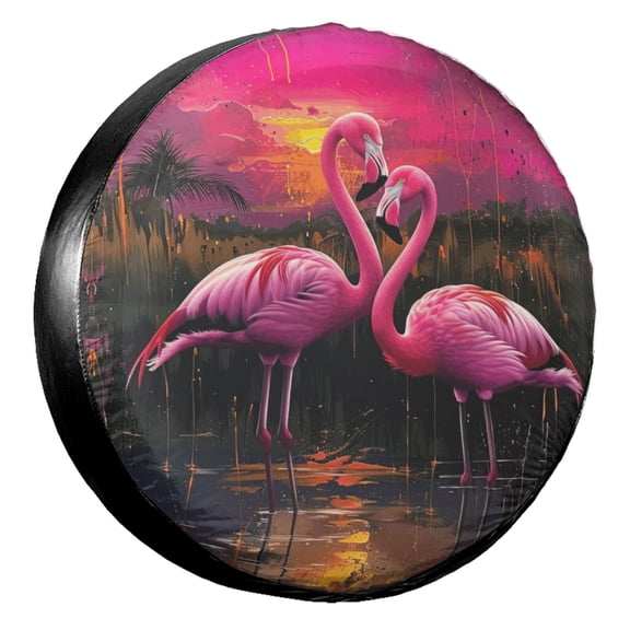 KAKALAD Pink Flamingo 02 Spare Tire Cover Universal Vehicle Accessories Buckle Car Tools 14”in