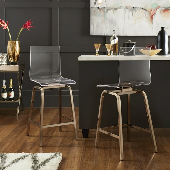 Weston Home Valenti Acrylic Swivel High Back Counter Stools, Set 2, Champagne Gold Finish