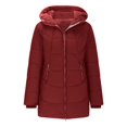 thumbnail image 4 of Women's Mid-Length Hooded Cotton Jacket, Fleece Lined Thickened Winter Coat with Full Zip, Warm Quilted Outerwear, Knee-Length Puffer Style Parka for Women, Comfortable Casual Long Coat Red XXXXL, 4 of 7