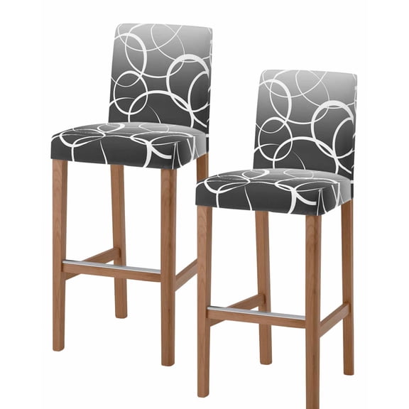 Modern Black Grey Bar Stool Covers Set of 2, Abstract Geometric Lines Textured Stretch Washable Bar Chair Covers with Backs, Removable Pub Counter Height Chair Cover for Kitchen Dining Room Cafe
