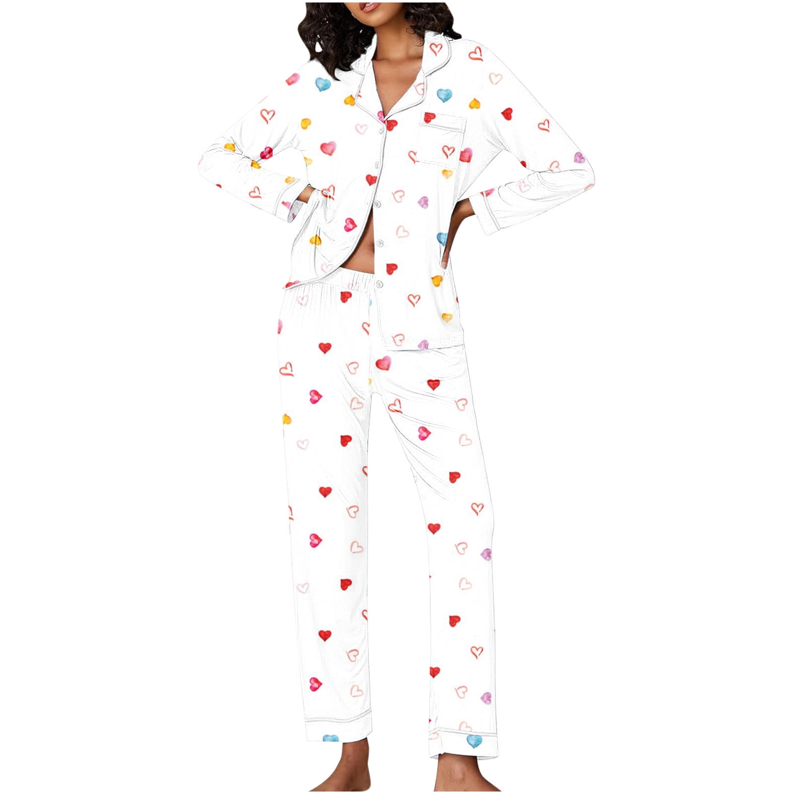 RKSTN Pajama Sets for Women 2 Piece PajamasValentine s Day Pajama Gift Set Hearts Print Long Sleeve SleepwearLoungewear Pjs Set Nightwear Soft