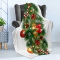 thumbnail image 4 of Christmas Soft Flannel Fleece Blanket, Pine Tree Branch Detailed Ornaments Bells Berries and Cones Cheerful Holiday Noel, Cozy Plush for Indoor and Outdoor Use, 50" x 70", Multicolor, by Ambesonne, 4 of 5