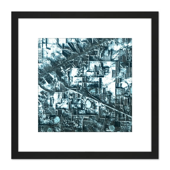Abstract Geometric Grids 8X8 Inch Square Wooden Framed Wall Art Print Picture with Mount