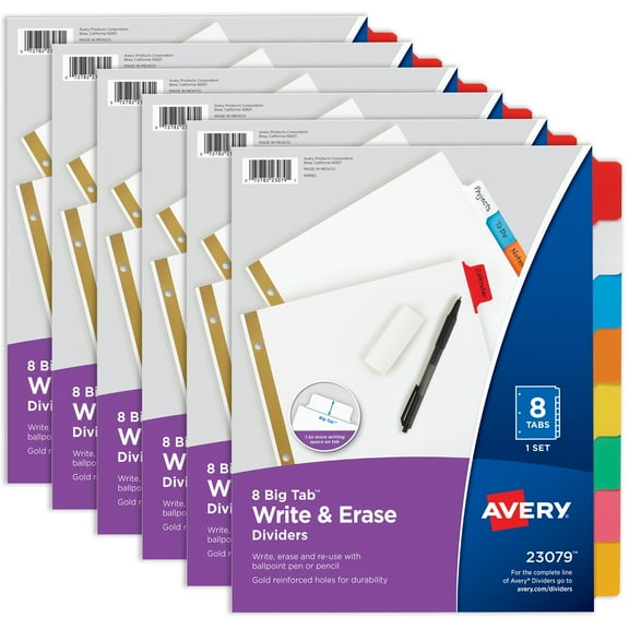 Avery Big Tab Write & Erase 8-Tab Dividers (6-Pack of 23079)