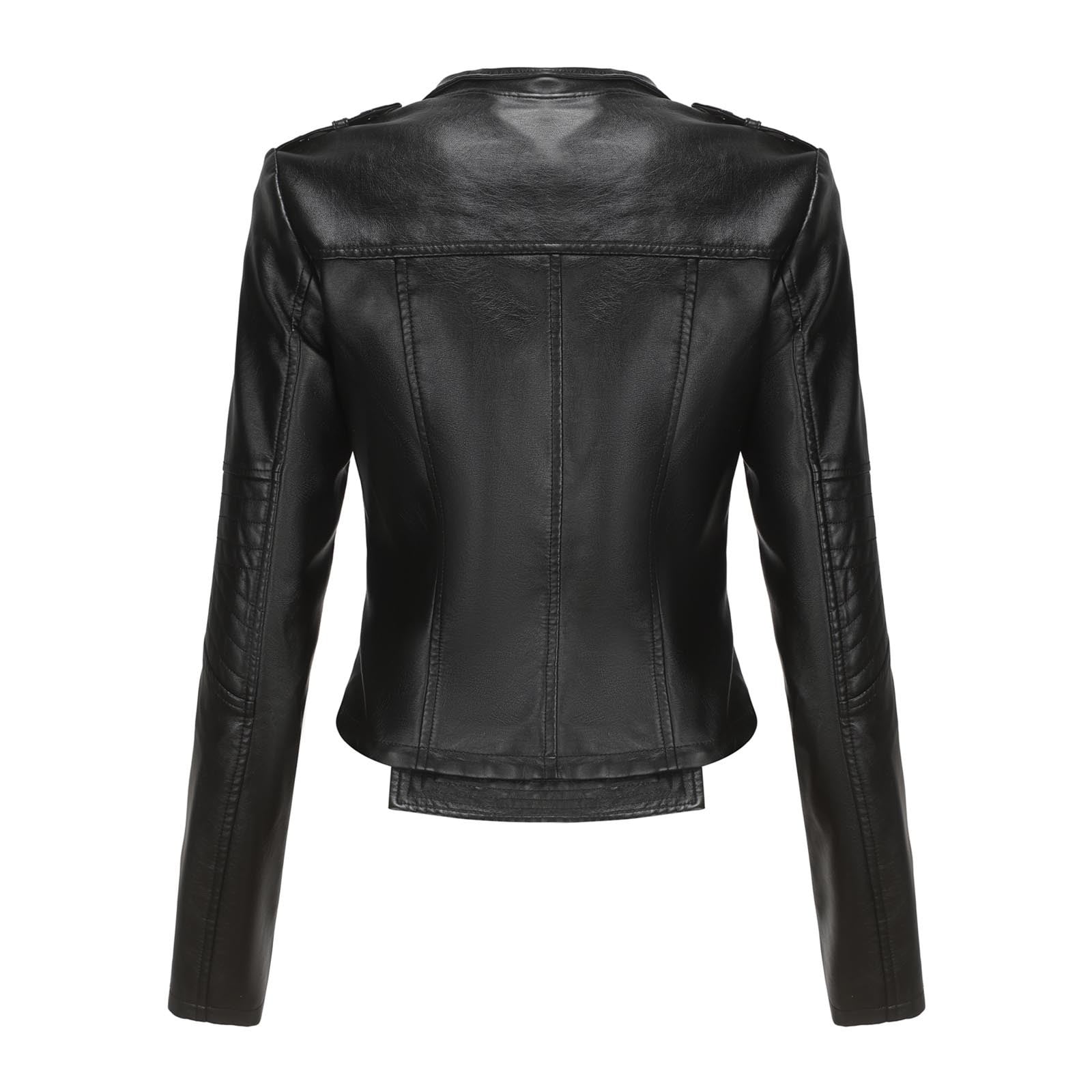 qolati Women Faux Leather Jackets Vintage Long Sleeve Zip Up Motorcycle Jacket 2024 Trendy Lightweight Collar Cropped Coats Outwear