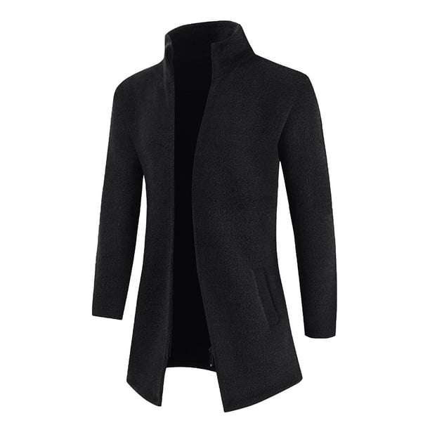 Cárdigan informal con cremallera sólida para hombre, abrigo de suéter de manga larga con bolsillo y cuello alto Pompotops oipoqjl11603
