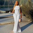 thumbnail image 2 of Women's O-Neck Sleeveless Backless Pleated Ribbons Bandage Hips Wrapped Long Dress, Solid Color, 2 of 20
