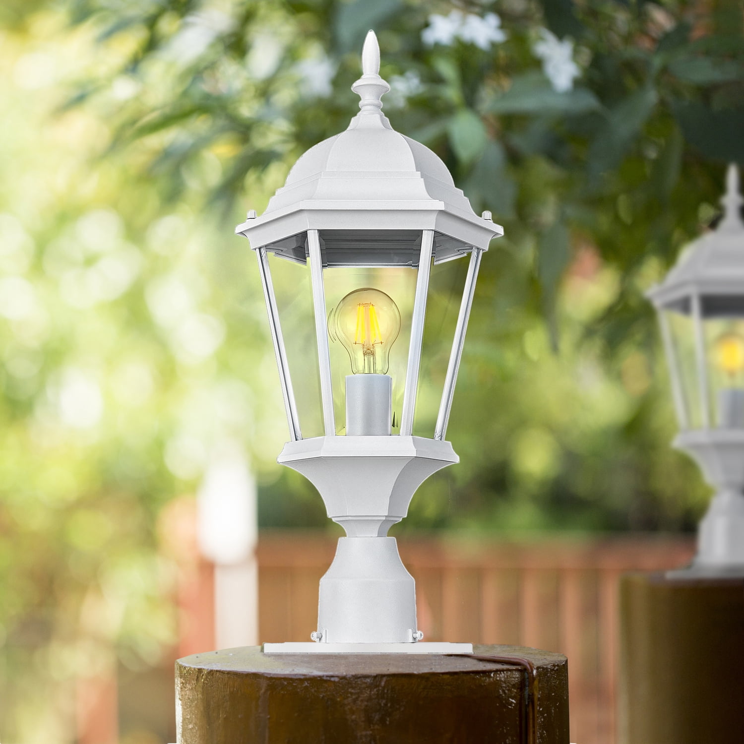 Design House 590091 Traditional Oak Creek Outdoor Post Top Light with Clear Glass for Driveways and Porches, Textured White