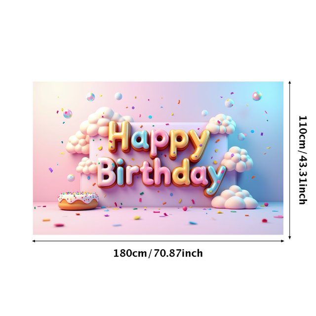 Cute Donut Themed Happy Birthday Backdrop Banner Party Decorations for Birthday Party Photography Props Celebrations