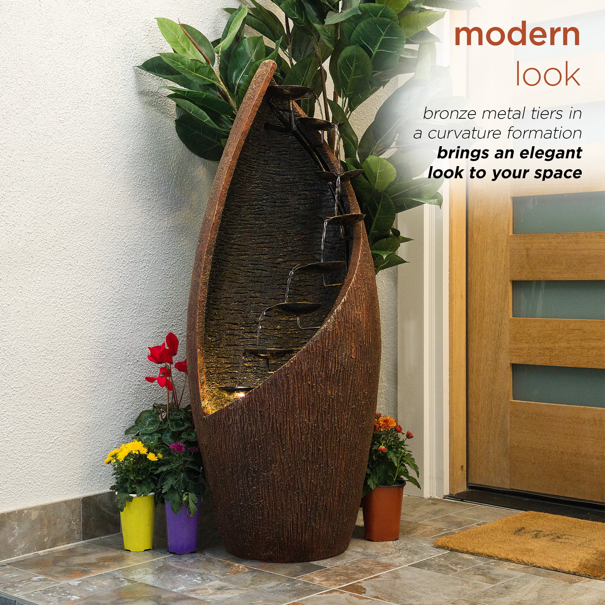 Alpine Corporation 43" Indoor and Outdoor Fiberglass Tiered Fountain