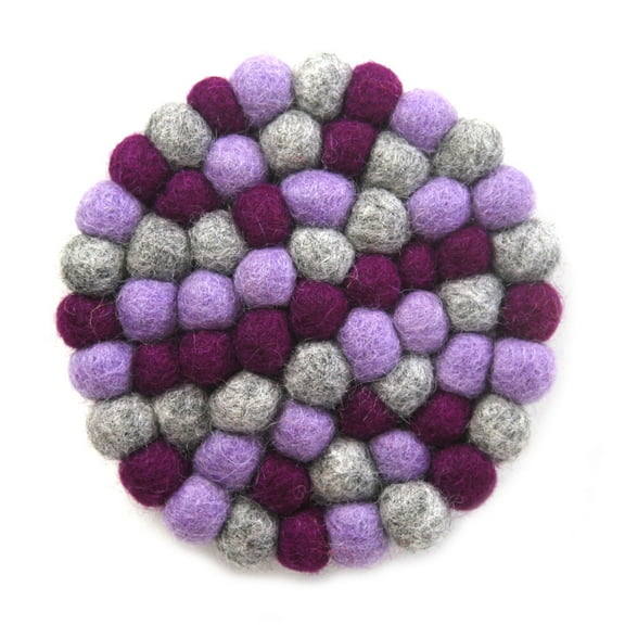 Global Groove GLG50058-07L Hand Crafted Felt Ball Trivets, Round Chakra - Purple