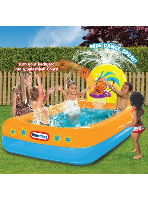 Little Tikes Splash Dunk Sprinkler Pool, Inflatable Pool with Basketball Hoop and Ball for Kids Ages 3-6