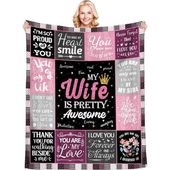 Wife Gifts Blanket, Wedding Anniversary Romantic Gifts for Wife, Wife Birthday Gifts from Husband, Presents for Wife, to My Wife Gifts, Mothers Day Wife Gift, Cozy Throw Blanket 50"x60"