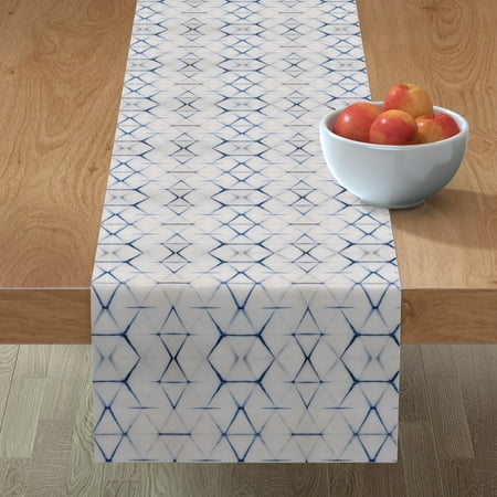 

Cotton Sateen Table Runner 108 - Shibori Triangle Boho Indigo Dye Geometric Bohemian Tie Hexagon Modern Minimalist Print Custom Table Linens by Spoonflower