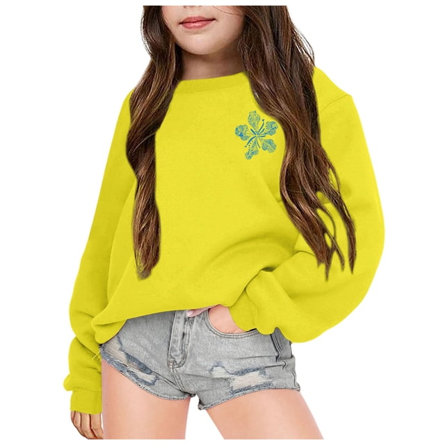 PMVFHDE Liquidation Automne Chandail en Molleton Mode Décontractée pour Filles Imprimé à Manches Longues Sweat à Capuche Jaune,150