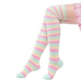 thumbnail image 2 of Littleforbig Women Cute Coral Fleece Thigh High Long Striped Socks 2 Pairs, 2 of 5