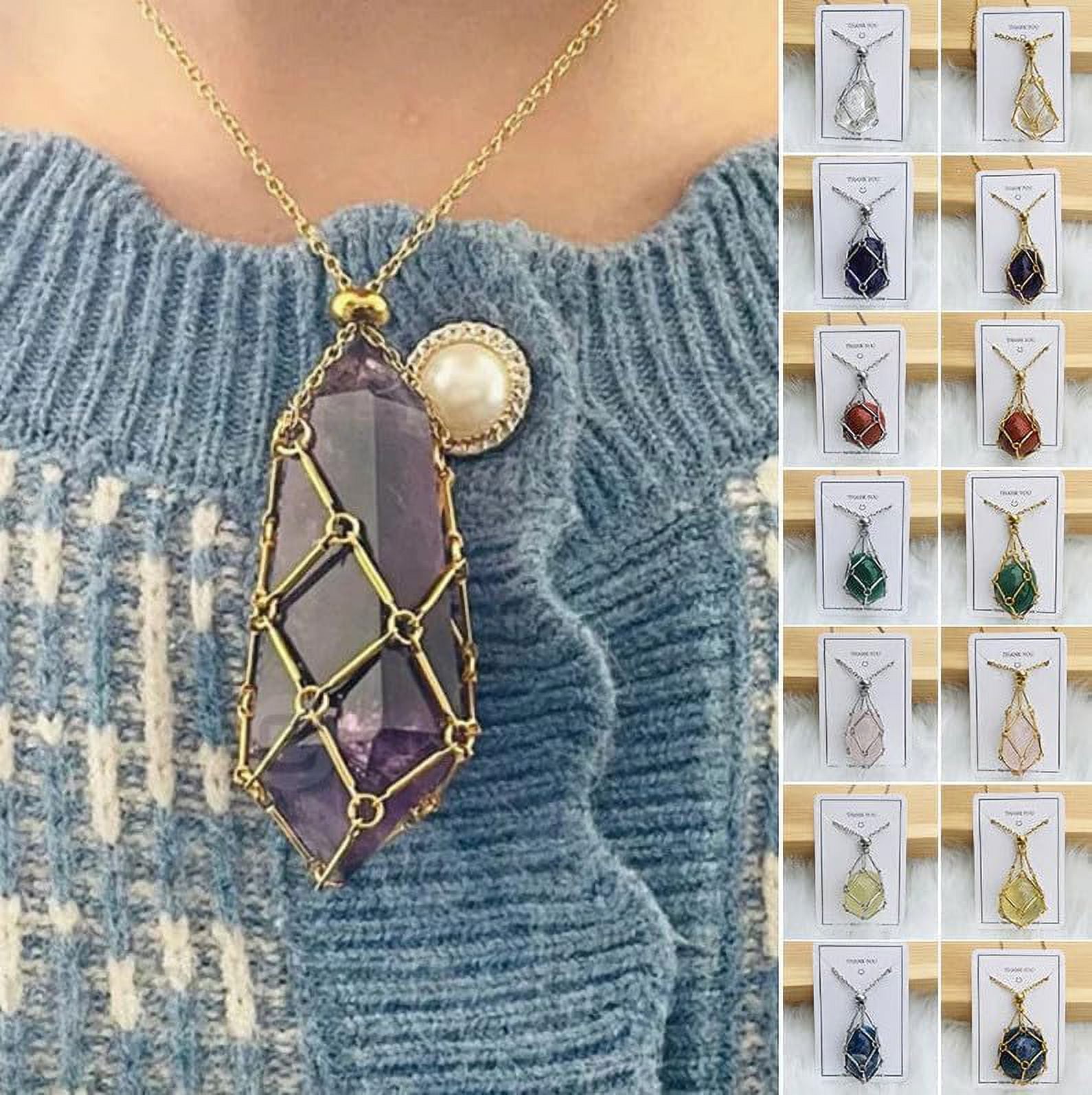 Crystal Stones Necklace Holder Chain Wire Cage Gem Stone Keeper Pendant  Holder Rope Chain Stainless Steel Interchangeable x127 - AliExpress