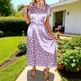thumbnail image 2 of Jinhong Summer Polka Dots Dresses for Women Satin Short Sleeve Slip Midi Dress Elegant Fashion Zipper Fitted Pullover Dresses Purple,S, 2 of 6