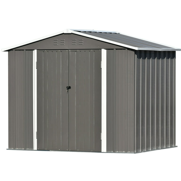8' x 6' Outdoor Metal Storage Shed, Tools Storage Shed, Galvanized Steel  Garden Shed with Lockable Doors, Outdoor Storage Shed for Backyard, Patio,  Lawn, D9181 