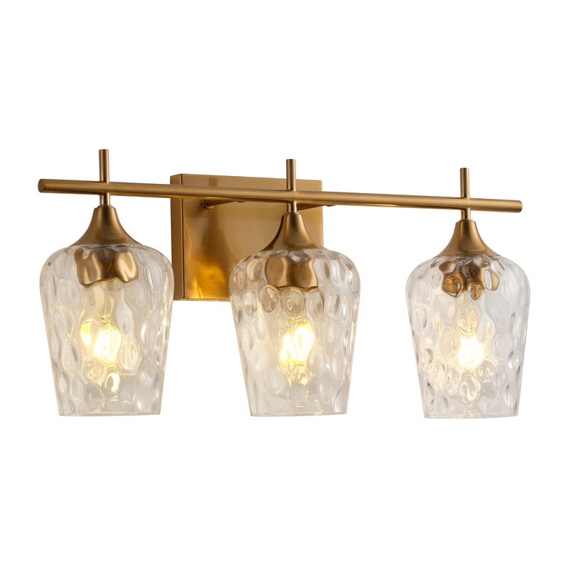 3-Light Gold Vanity Light, 20.87 Inch Bathroom Light Fixture with Hammered Glass Shadesm Modern Wall Sconce for Vanity, Powder Room & Bedroom