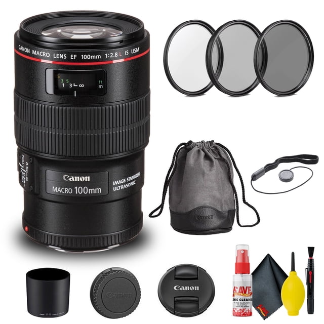 Canon EF 100mm F/2.8L Macro IS USM Lens (3554B002) + Trousse de Filtres + Plus (Modèle International)