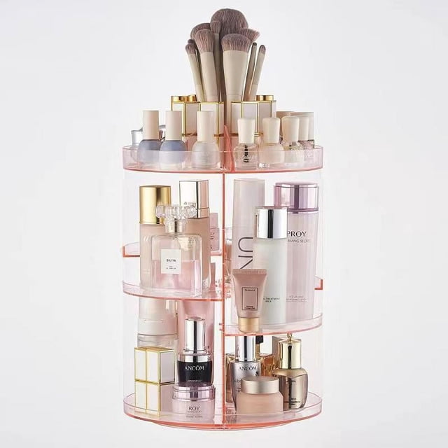 Caja de almacenamiento de acrílico para cosméticos, transparente, giratoria, para el hogar, para lápiz labial, cuidado de la piel, tocador de escritorio