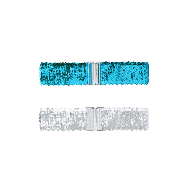 Cinturones Anchos Brillantes para Mujeres INSPIRE CHIC con Hebillas de Entrecruzado y Decoración de Lentejuelas, Cinturones Elásticos 2PCS Azul