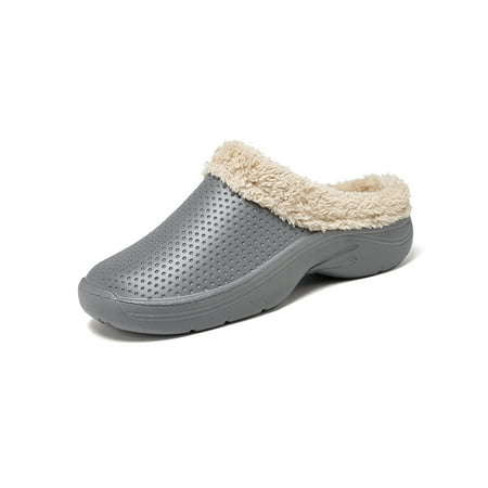 

Ferndule Unisex Slip On Home Shoe Bedroom Comfort Full Plush Lined Clog Slipper Breathable Fuzzy Warm Slippers Gray 7.5