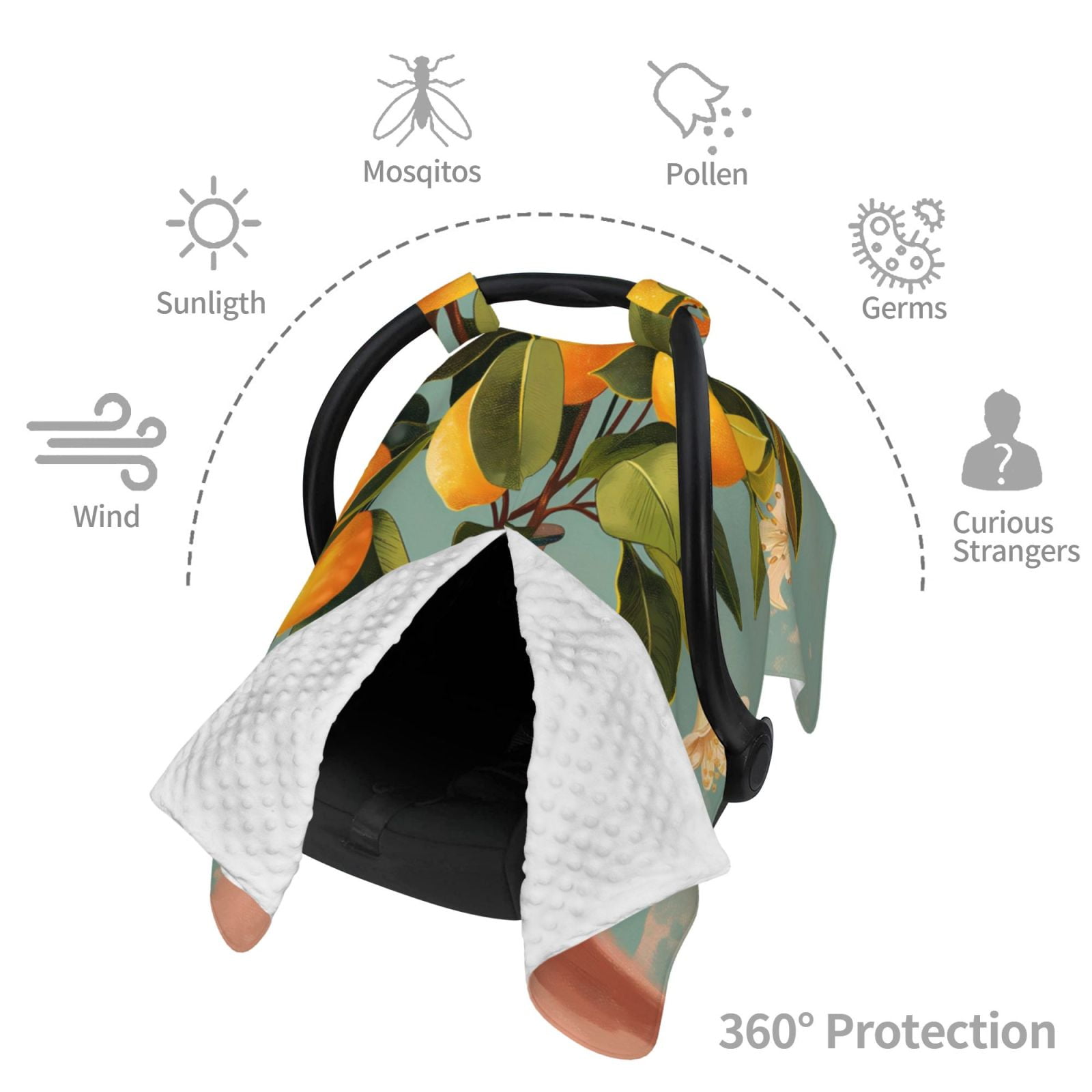 Car Seat Cover Baby - Retro Warm Lemon Flower Breathable Infant Car Seat Cover for Baby Carseat, Lightweight Comfort Baby Essentials Must Haves Newborn Stuff for Girl Boy