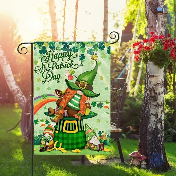 Clearance Under $5 Boovnll St Patricks Day Garden Flag, 12x18" Linen Welcome Garden Flag, Double Sided Shamrocks Garden Decor St Patricks Day Flag for Outdoor Yard Sign, St Patricks Day Decorations