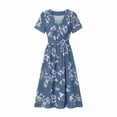 thumbnail image 6 of Ecqkame Summer Dresses for Women V Neck Short Sleeve Empire Waist Tummy Control Casual Long Dress Lightweight Flowy Vacation Dress Navy M, 6 of 6