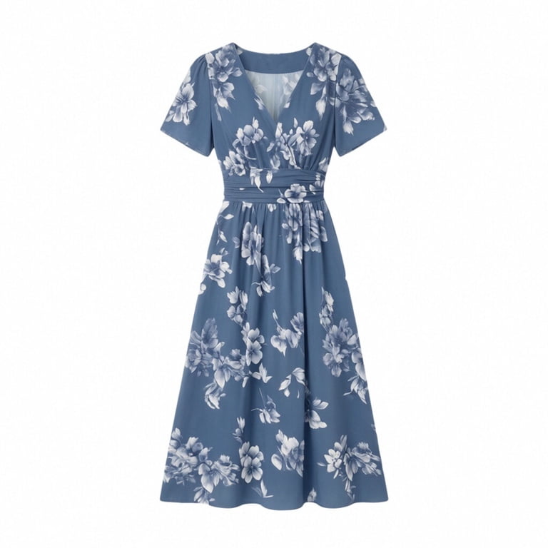 short sleeve wrap dress wedding guest Ankola Midi Dresses for Women Wedding Guest Elegant V Neck Short Sleeve  Wrap Dress Summer Party Vacation Dress