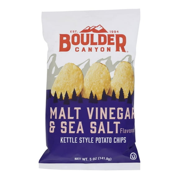 (12 Pack) Boulder Canyon Malt Vinegar, Sea Salt Kettle Chips, 5 Oz