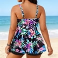 thumbnail image 3 of Women's Plus Size Tankini Top Tummy Control Ruffled Deep V-Neck Swimdress Summer Fall Casual Seaside Beach Color Block Swimsuit,Navy,14, 3 of 7