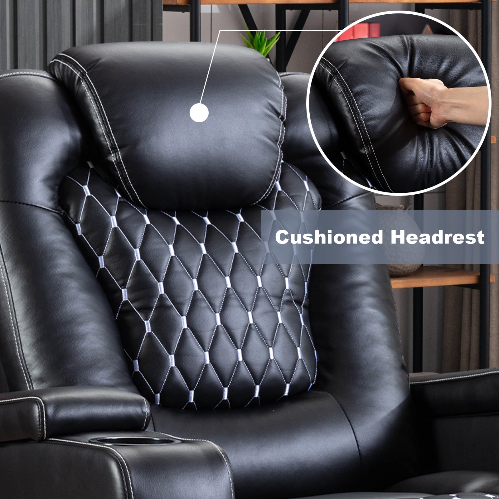 Bonzy Home Double Power Sofa Recliner, Home Theater Seating Living Room Chair, Electric Seats - Black