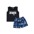 thumbnail image 2 of 2Pcs Baby Boys Summer Clothing Sets 12M 24M 3Y 4Y 5Y Cute Letters Print Sleeveless Tank Tops T-Shirt+Palm Shorts Beach Outfits, 2 of 10